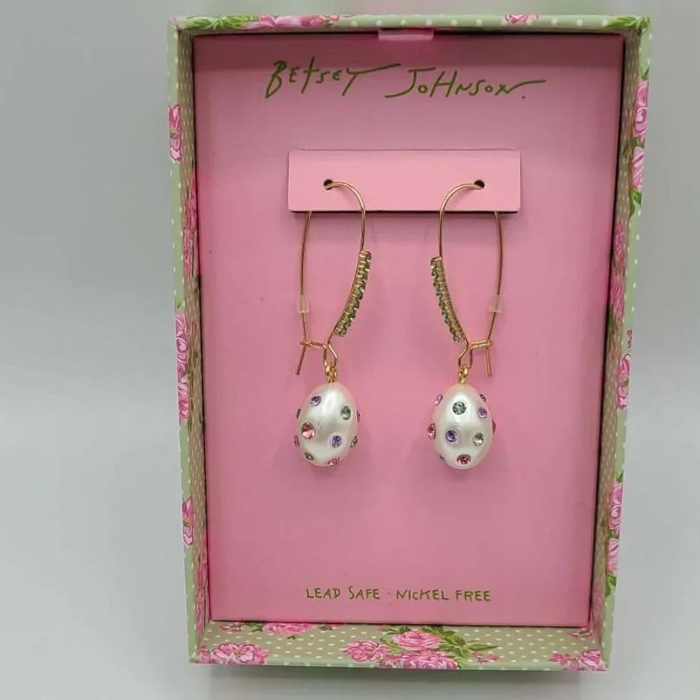 Betsey Johnson Easter Egg Jeweled Shepherd Hook Earrings NWT!